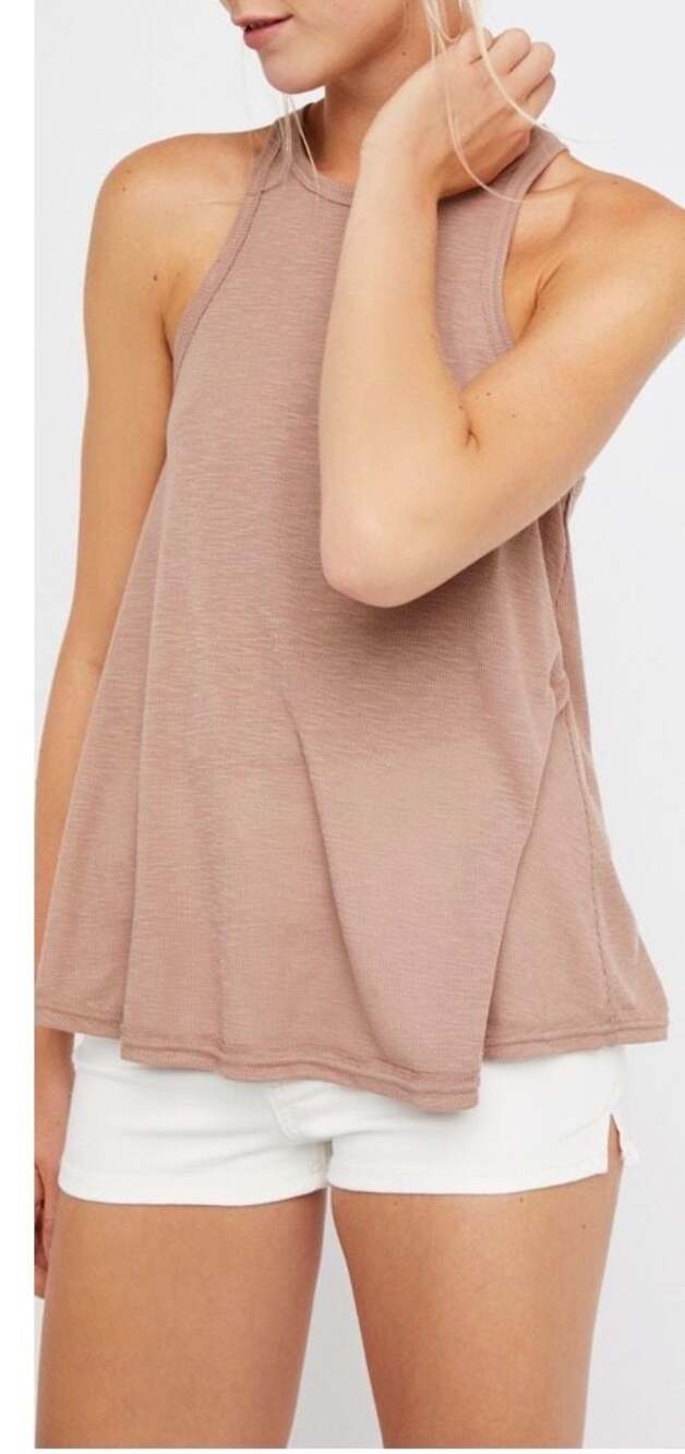 Free People Long Beach Ribbed Racerback Flowy Tank Medium Top Mocha Brown